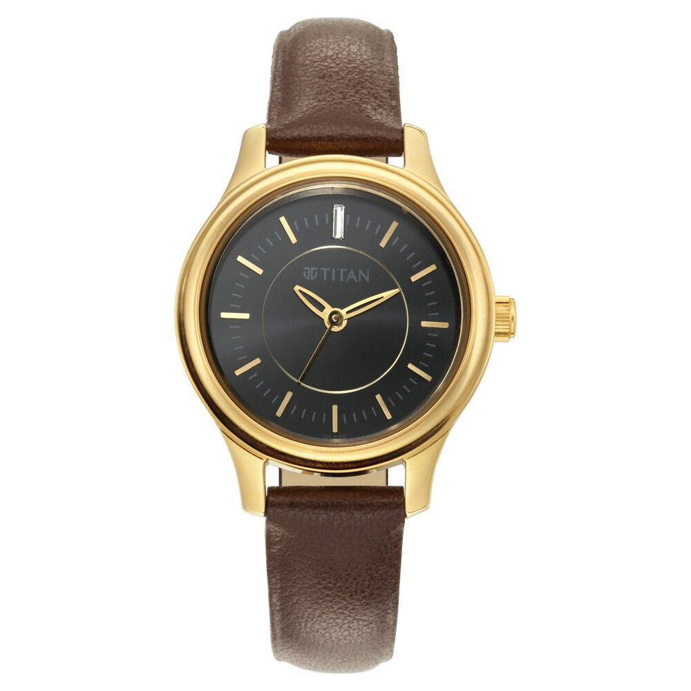 Buy Online Titan Quartz Analog Black Dial Leather Strap Watch for