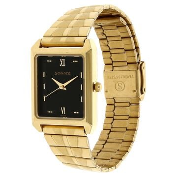 Sonata Quartz Analog Black Dial Metal Strap Watch for Men