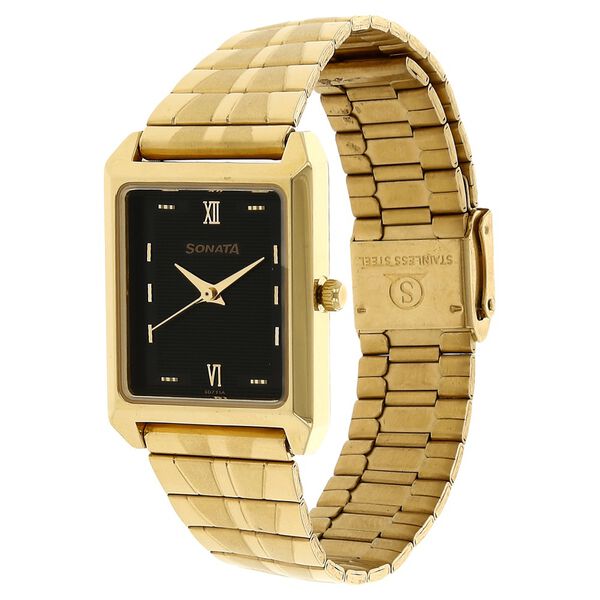 Sonata Quartz Analog Black Dial Metal Strap Watch for Men - image number 1