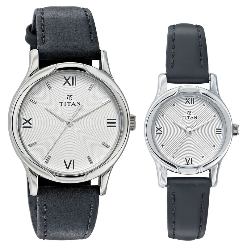 Titan White Dial Analog Leather Strap watch for Couple