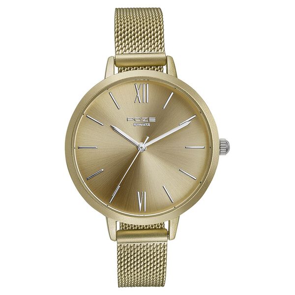 Sonata Poze Quartz Analog Golden Dial Mesh Strap Watch for Women - image number 1