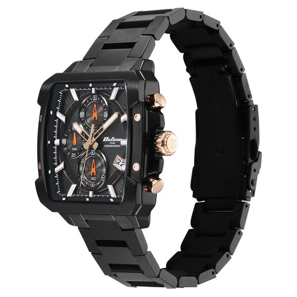 Octane Velocity Sporty Black Dial Tonneau Black And Rose Gold Steel Watch For Men - image number 4