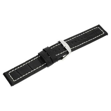 22 mm Black Genuine Leather Strap for Men