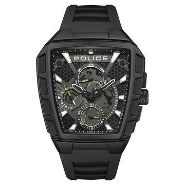 Police Multifunction Black Dial Black Color Silicone Strap Watch For Men