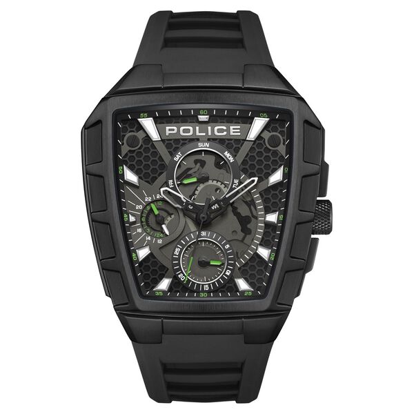Police Multifunction Black Dial Black Color Silicone Strap Watch For Men - image number 0