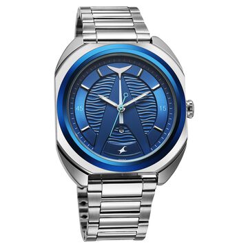 Fastrack Oceanyx Quartz Analog with Date Blue Dial Silver Strap Watch For Guys