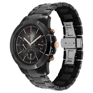 Titan Quartet Black Dial Analog with Day and Date Steel and Ceramic Strap watch for Men