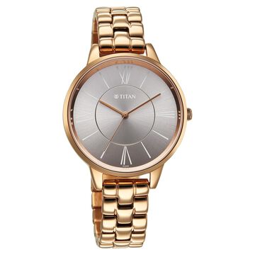 Titan Neo Quartz Analog Grey Dial Rose Gold Metal Strap Watch For Women