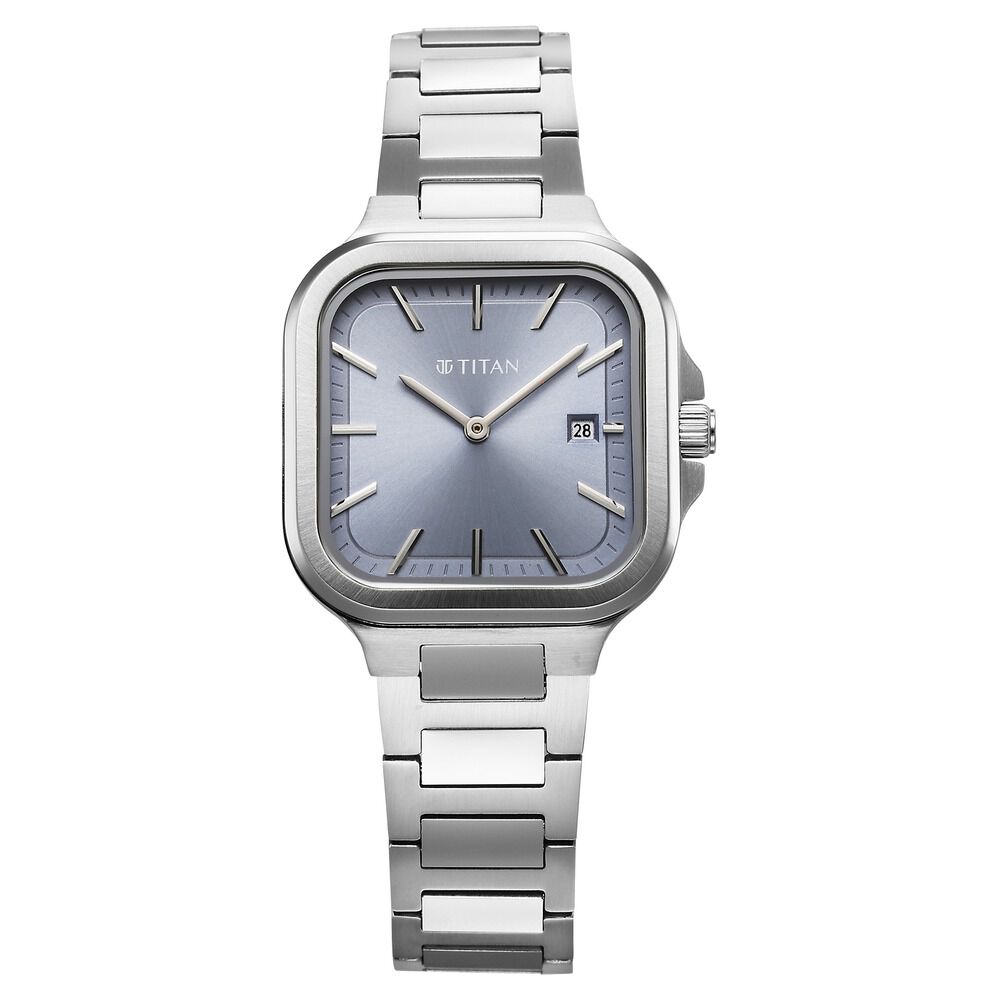 Titan Slim Square Quartz Analog with Date Blue Dial With Silver Color Stainless Steel Strap Watch For Women-image-35