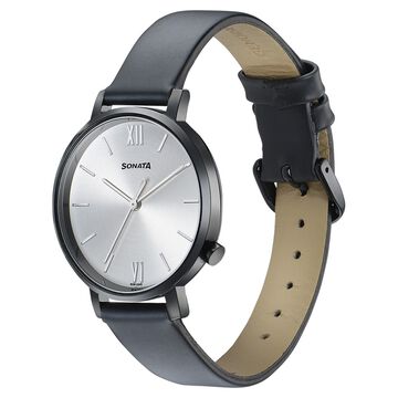 Sonata Elegent Essentials Quartz Analog Silver Dial Leather Strap Watch For Women
