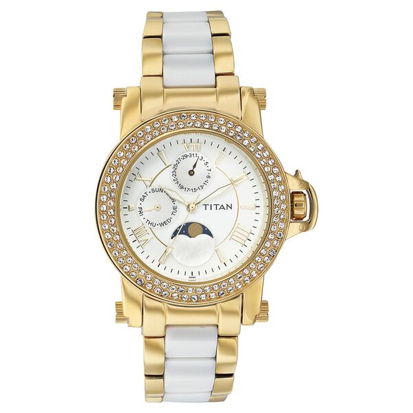 Titan Quartz Multifunction with Moon Phase White Dial Watch for Women - image number 0