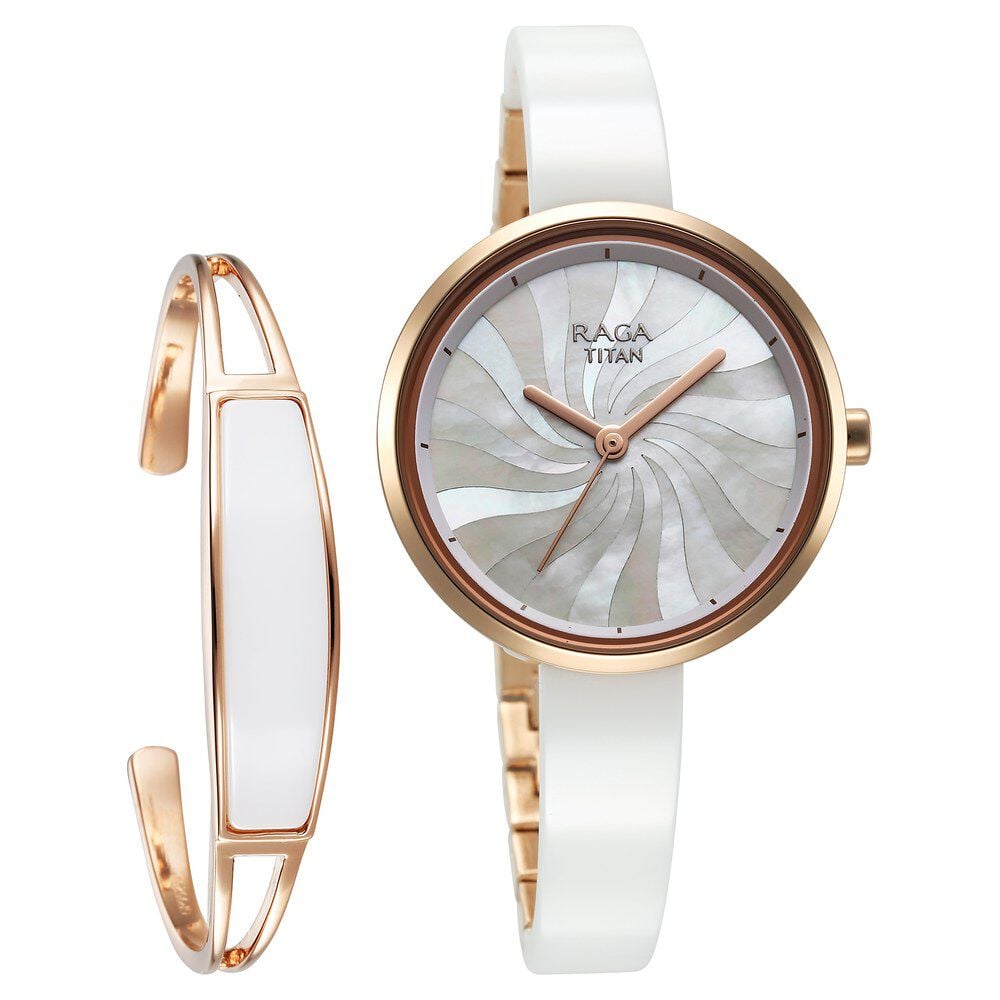 Titan Raga Memoirs Quartz Analog Mother Of Pearl Dial With White Ceramic Strap Watch For Women-image-8