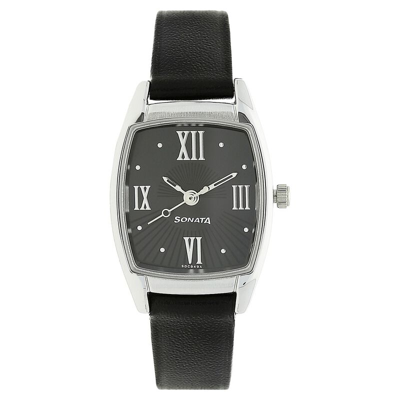 Sonata Quartz Analog Black Dial Leather Strap Watch for Women