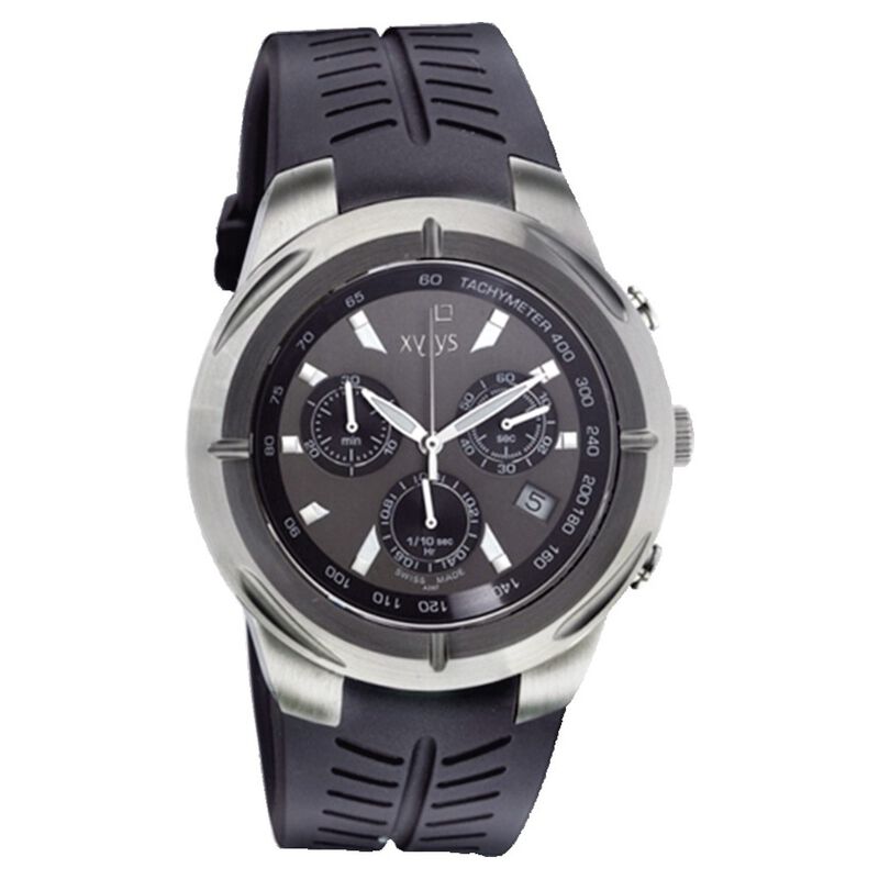 Xylys Swiss Chronograph Black Plastic Strap and Silver Dial Watch For Men