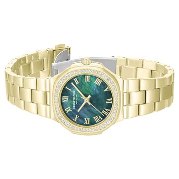 Kenneth Cole Quartz Analog Green Mother of Pearl Dial Golden Stainless Steel Strap Watch For Women