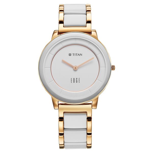 Titan Edge Melange Quartz Analog White Dial Pink Steel & Ceramic Strap Watch For Women - image number 0