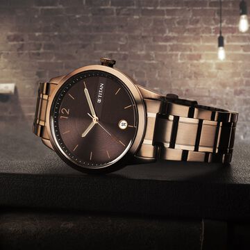 Titan Neo Splash Brown Dial Analog with Date Stainless Steel Strap Watch for Men