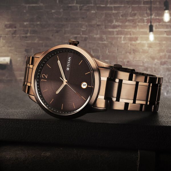Titan Neo Splash Brown Dial Analog with Date Stainless Steel Strap Watch for Men - image number 2