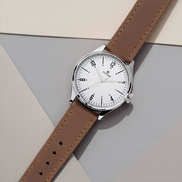 Titan Men's Urban Edge Lustrous Silver Dial Leather Watch - image number 0