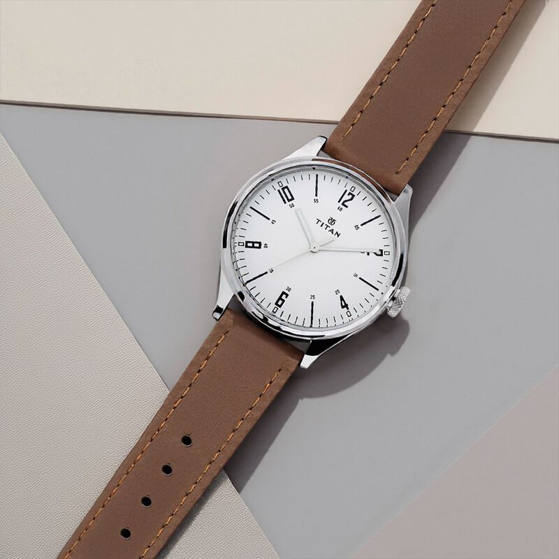 Titan Men's Urban Edge Lustrous Silver Dial Leather Watch