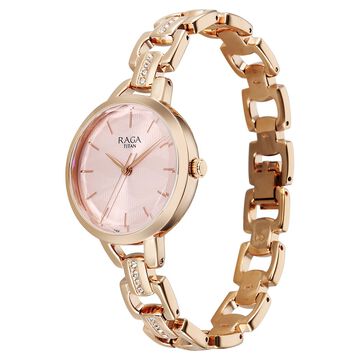 Titan Raga Showstopper Quartz Analog Rose Gold Dial Metal Strap Watch For Women