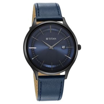 Titan Classique Slimline Blue Dial Analog with Date Leather Strap watch for Men