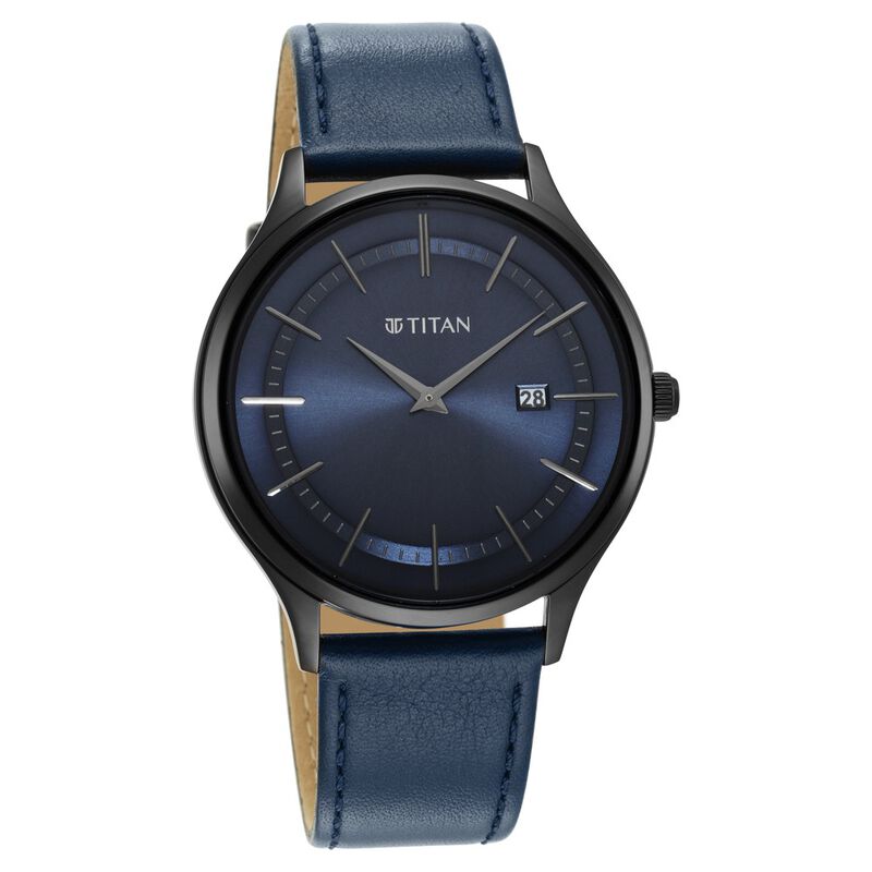 Titan Classique Slimline Blue Dial Analog with Date Leather Strap watch for Men - image number 0