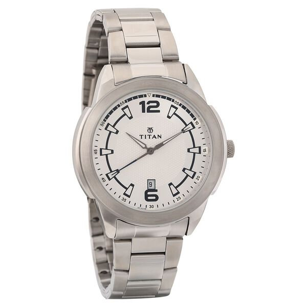 Titan Quartz Analog with Date White Dial Stainless Steel Strap Watch for Men - image number 0
