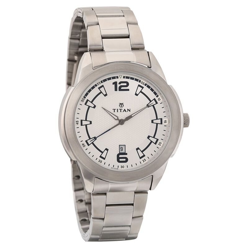 Titan Quartz Analog with Date White Dial Stainless Steel Strap Watch for Men
