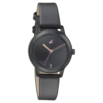 Fastrack Pulse Quartz Analog Black Dial Leather Strap Watch for Girls