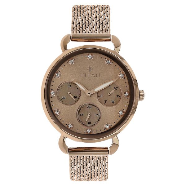 Titan Quartz Multifunction Rose Gold Dial Stainless Steel Strap Watch for Women - image number 0