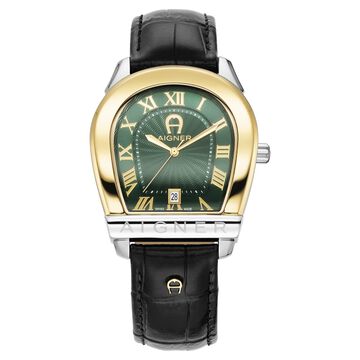 Aigner Siena Quartz Analog with Date Green Dial Black Leather Strap Watch For Women
