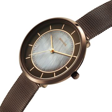 Sonata Modern Edit Quartz Analog Brown Dial Stainless Steel Strap Watch For Women