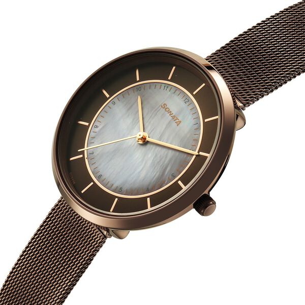 Sonata Modern Edit Quartz Analog Brown Dial Stainless Steel Strap Watch For Women - image number 2