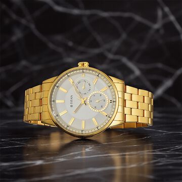 Titan Regalia Opulent White Dial Analog Stainless Steel Strap Watch for Men