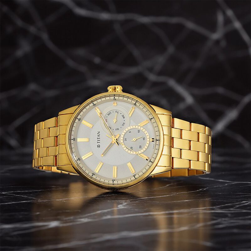 Titan Regalia Opulent White Dial Analog Stainless Steel Strap Watch for Men