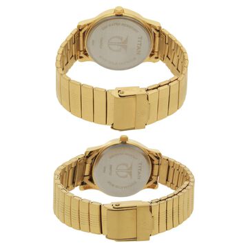 Titan Quartz Analog with Day and Date White Dial Metal Strap Watch for Couple
