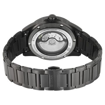Titan Aion Concealed Automatic Analog with Power Reserve Indicator Black Dial Black Stainless Steel Strap Watch for Men