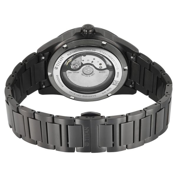 Titan Aion Concealed Automatic Analog with Power Reserve Indicator Black Dial Black Stainless Steel Strap Watch for Men - image number 4
