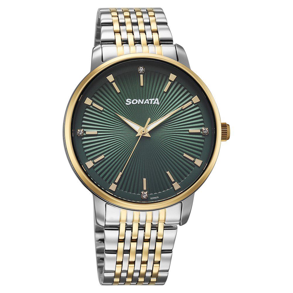 Sonata Eternia Quartz Analog Green Dial Metal Strap Watch For Men-picture-25