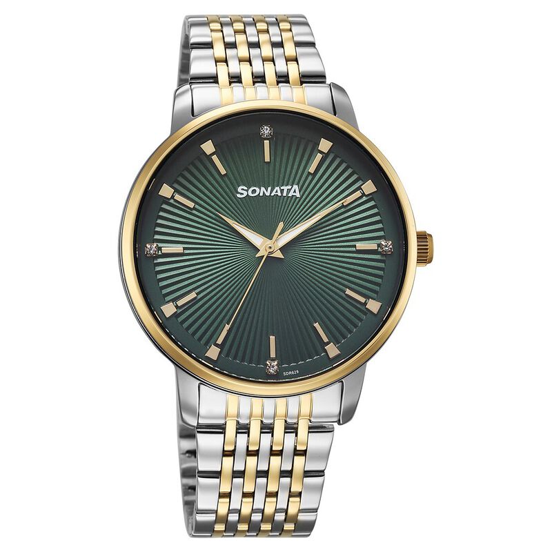 Sonata Eternia Quartz Analog Green Dial Metal Strap Watch For Men
