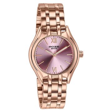 Poze By Sonata Quartz Analog Pink Dial Rose Gold Metal Strap Watch For Women