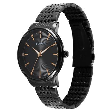 Sonata Eternia Quartz Analog Black Dial Metal Strap Watch For Men