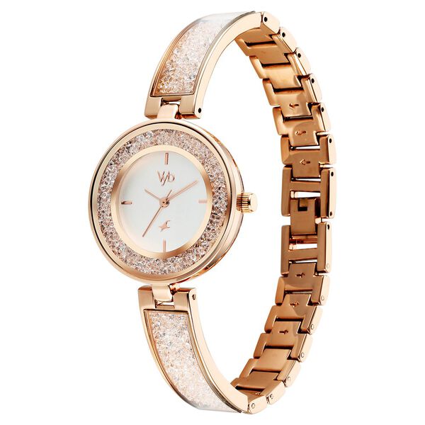 Fastrack Vyb Starlet Quartz Analog White Dial Rose Gold Color Metal Strap Watch For Girls - image number 3