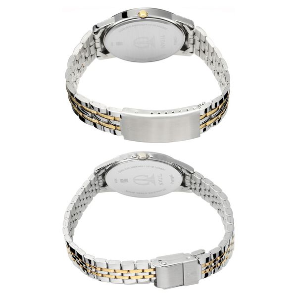 Titan Bandhan Quartz Analog with Day and Date Silver Dial Stainless Steel Strap Watch for Couple - image number 4