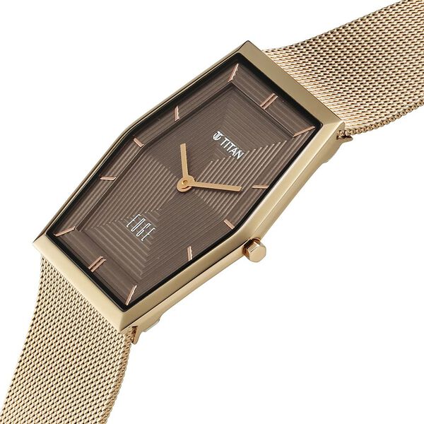 Titan Edge Whimsey Quartz Analog Brown Dial Golden Stainless Steel Strap Watch For Men - image number 3
