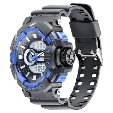 SF Quartz Analog Digital Black Dial PU Strap Watch for Men