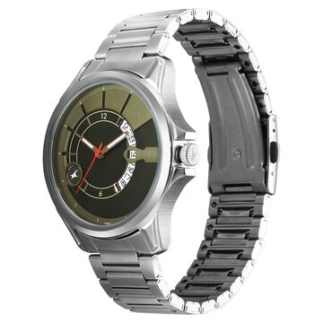 Fastrack Groove Quartz Analog with Date Green Dial Silver Stainless Steel Strap Watch For Guys