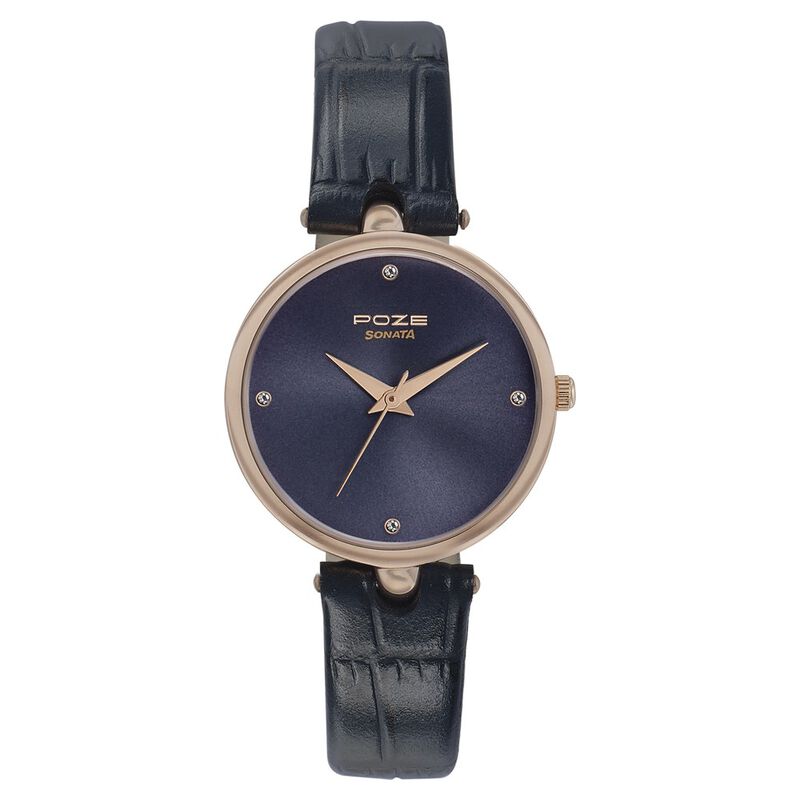 Poze by Sonata Quartz Analog Blue Dial Leather Strap Watch for Women