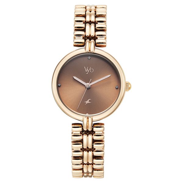 Vyb Charmer By Fastrack Quartz Analog Brown Dial Rose Gold Metal Strap Watch For Girls - image number 0
